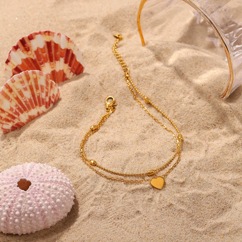 Oriana Double Layer Heart Gold Anklet