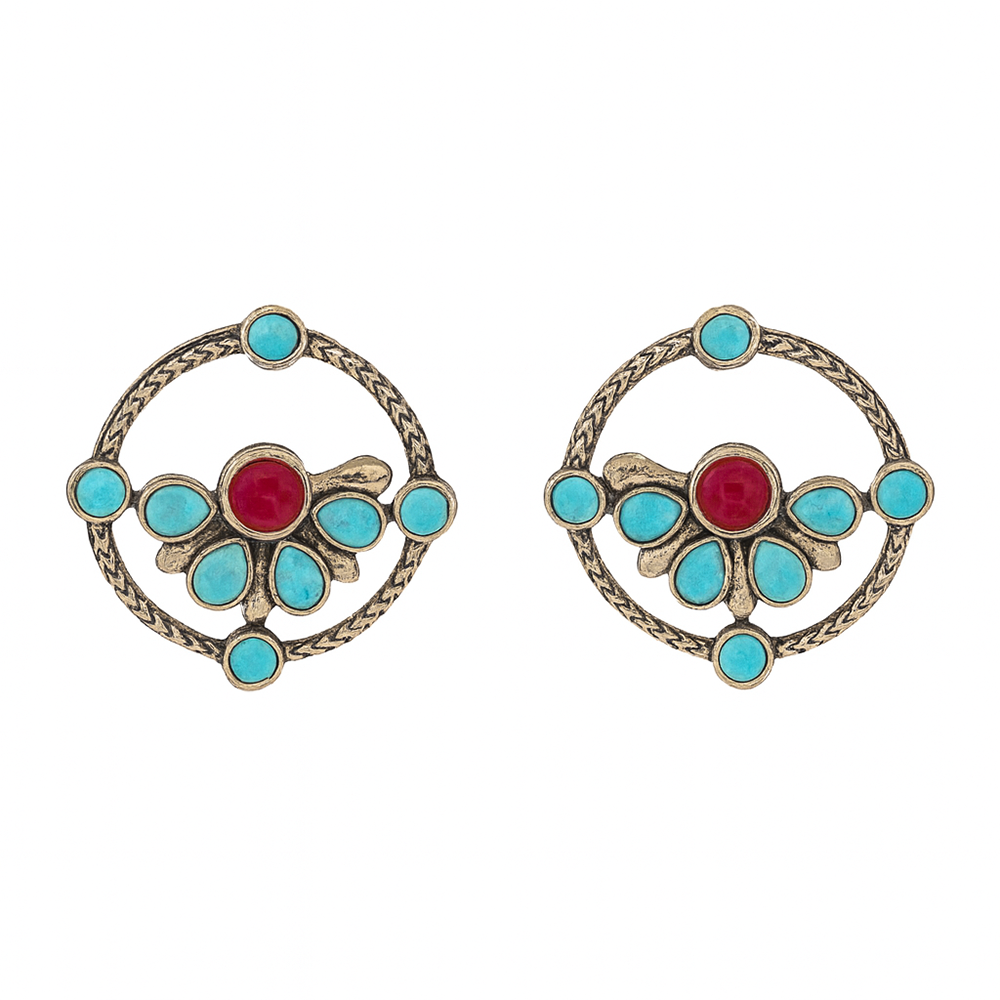 Vintage Boho Turquoise Red Stone Earrings