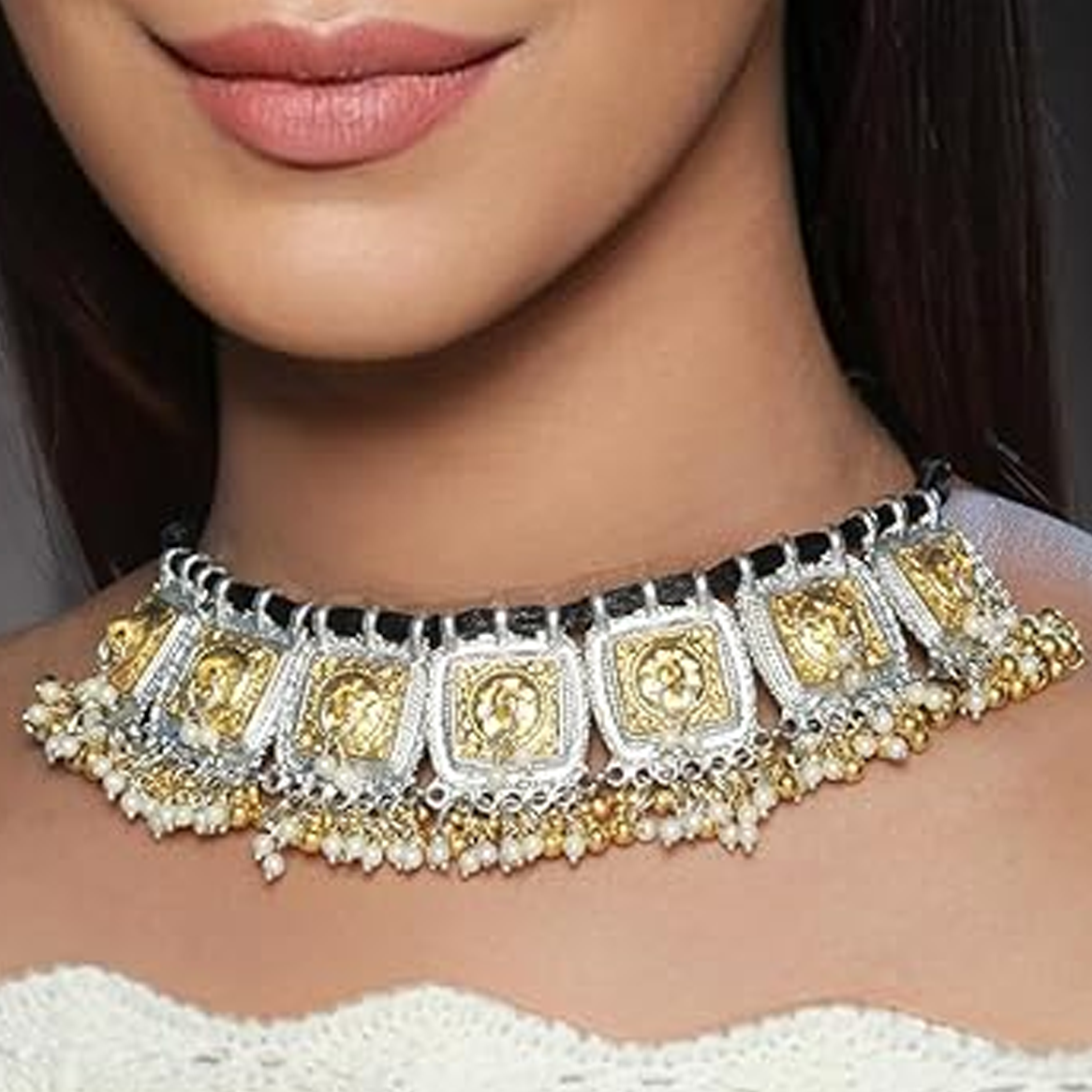 Ruva Handcrafted 2-Tone Pearl Choker Necklace