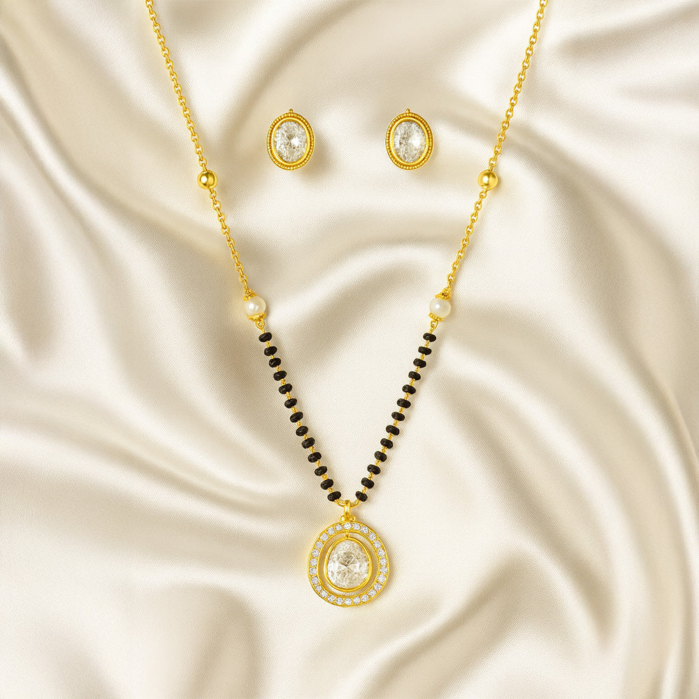 Aarvi Gold Plated Mangalsutra Set with Earring