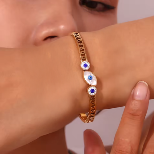 Delphine Gold Blue Evil Eye Bracelet - Amalfa