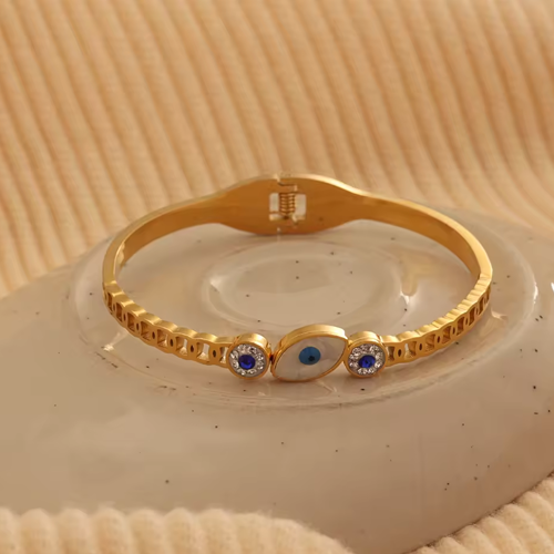 Delphine Gold Blue Evil Eye Bracelet - Amalfa