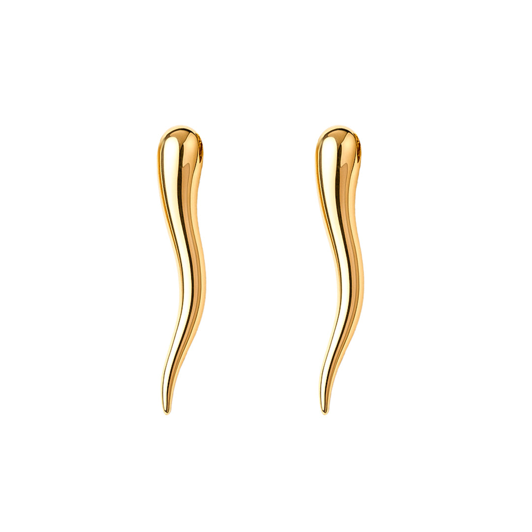 Gold earrings on a white background
