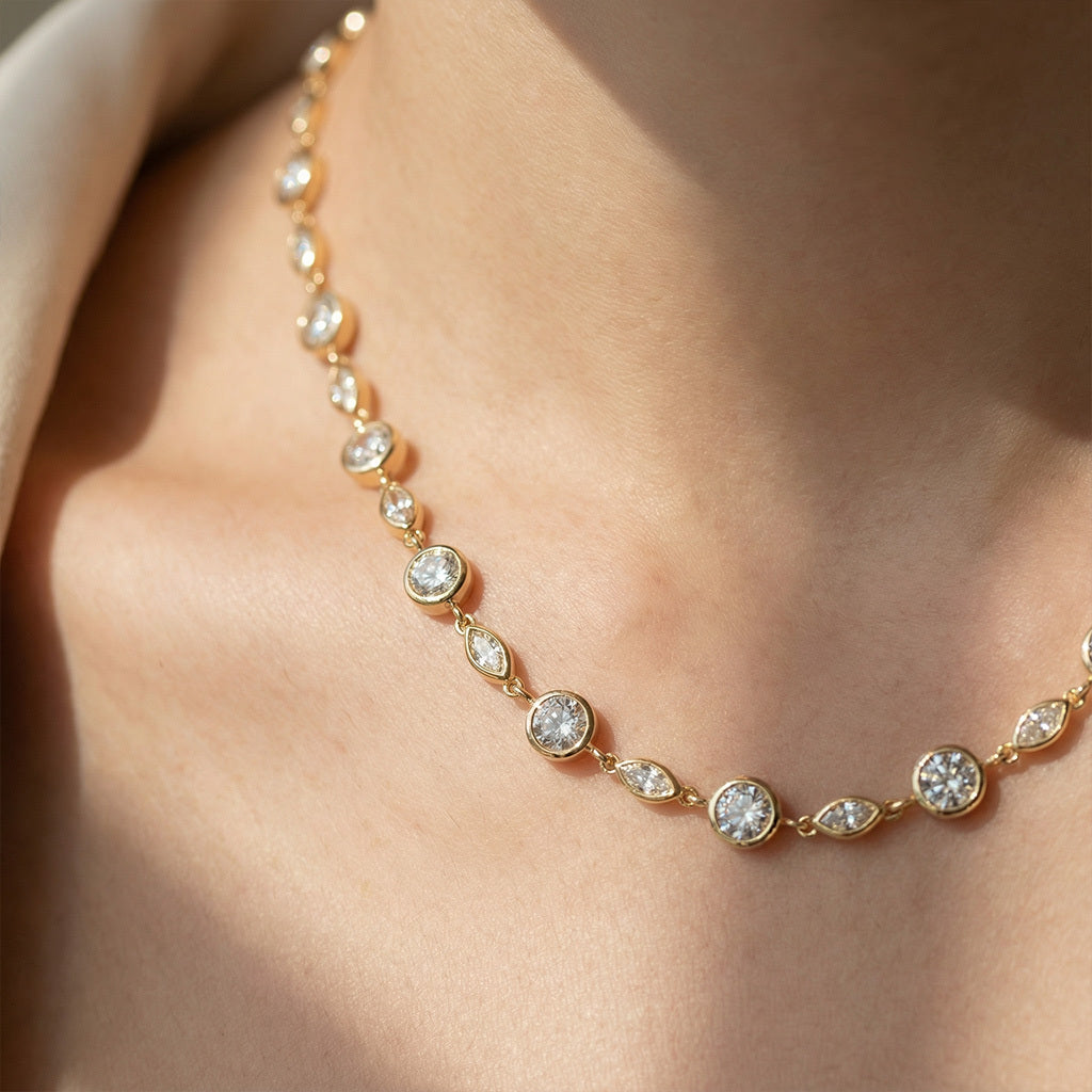 minimalist gold necklace for women with crystal stones chic daily wear design
