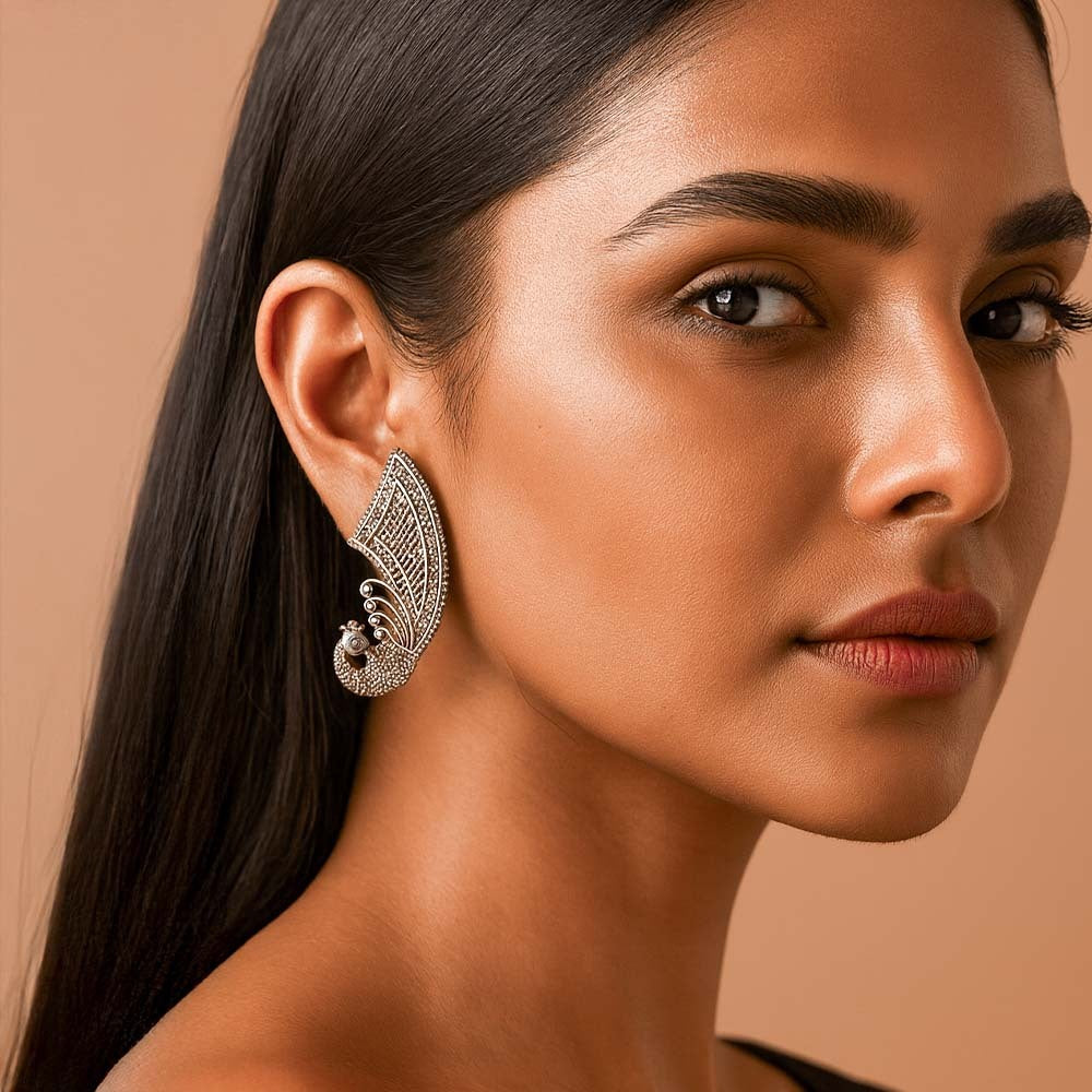 Ishani Oxidised Peacock Earrings for Women