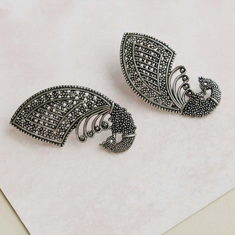 Ishani Oxidised Peacock Earrings for Women