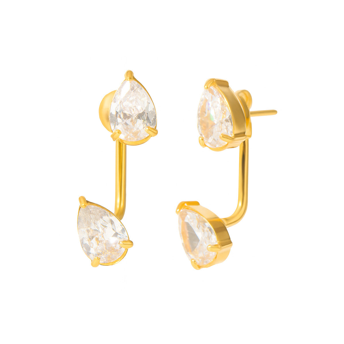 Pear Drop Dual-Crystal Bar Earrings (Two in One) - Amalfa