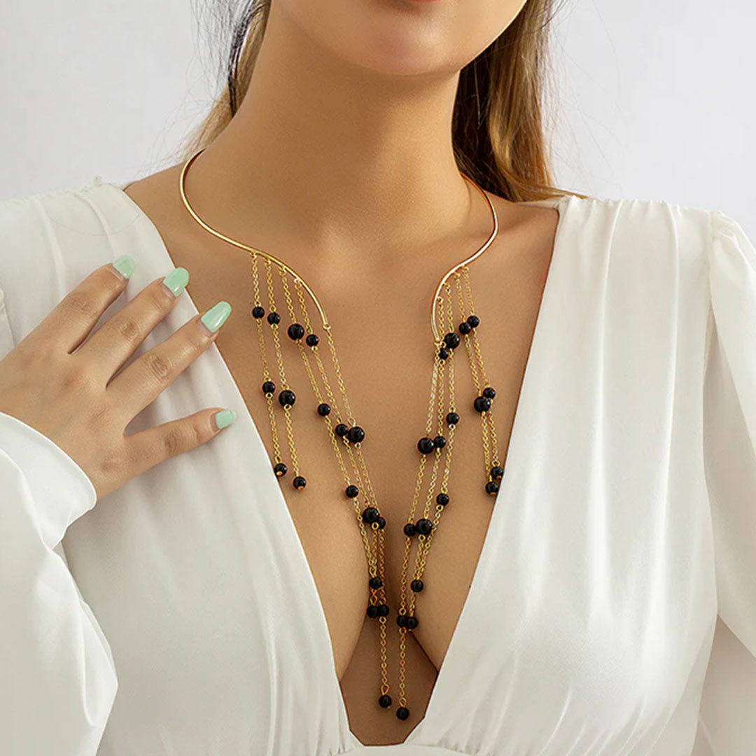 Elma Gold Tassel Choker Necklace for Women - Amalfa