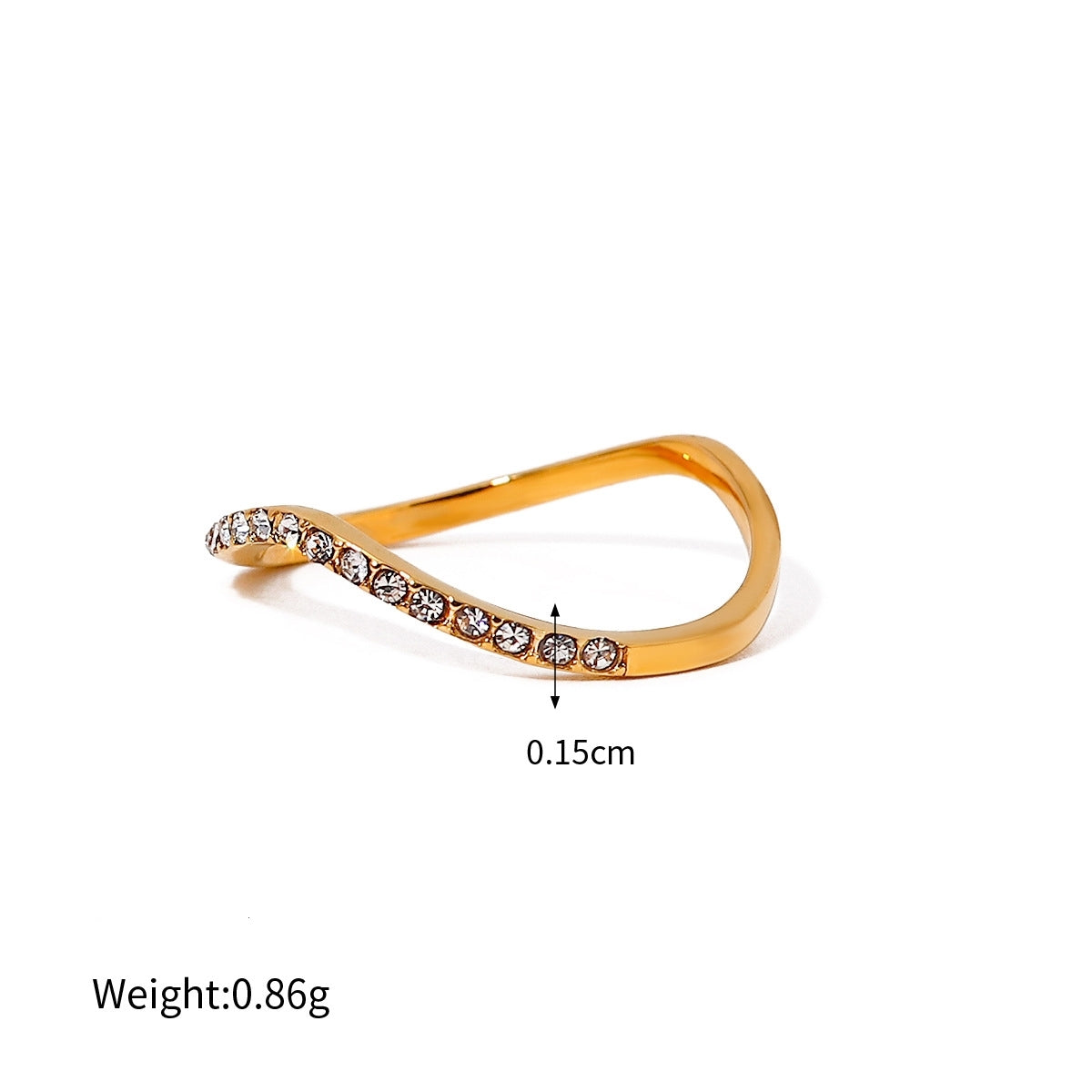 Gold ring with small diamonds on a white background