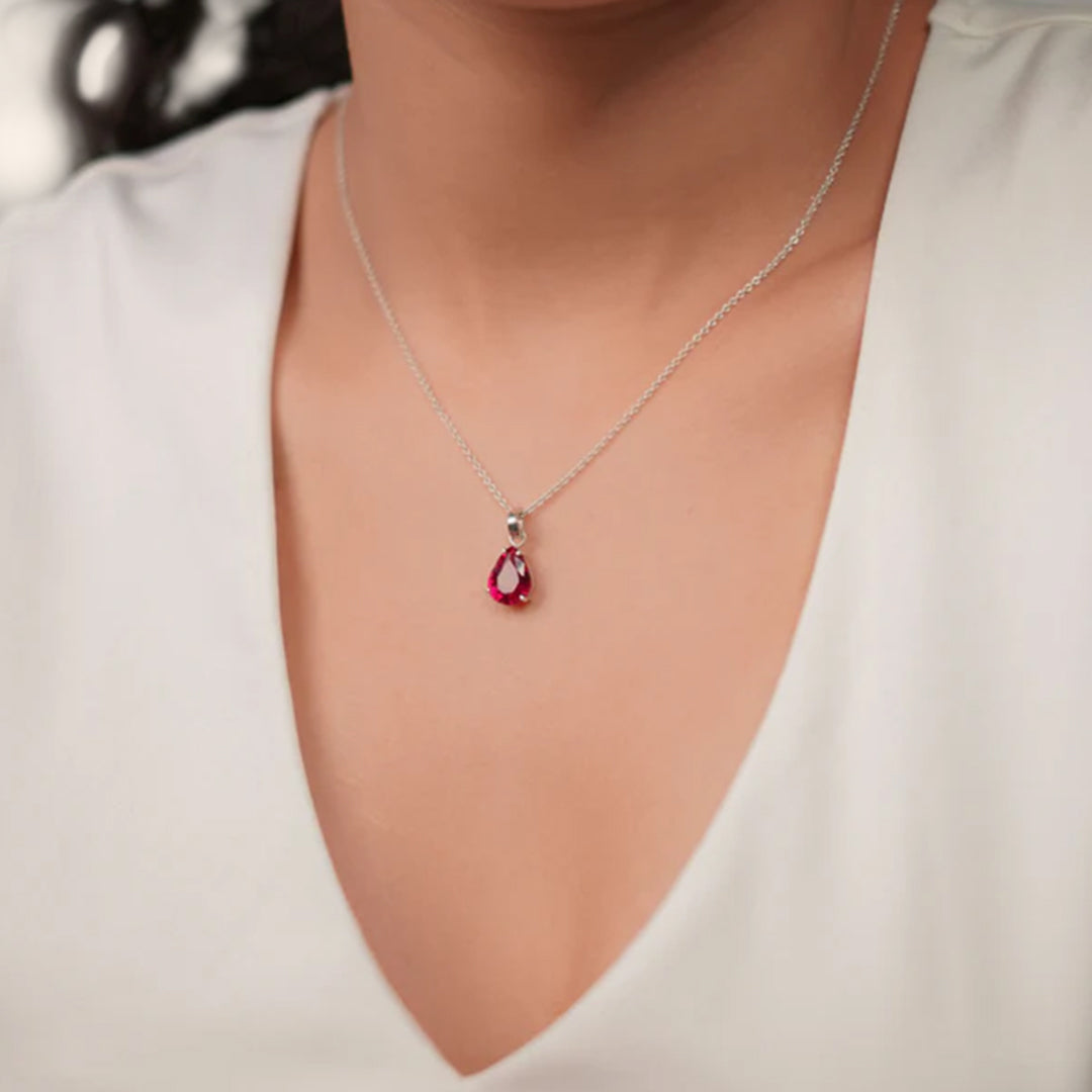 Jane Ruby 925 Silver Pendant Set - Amalfa