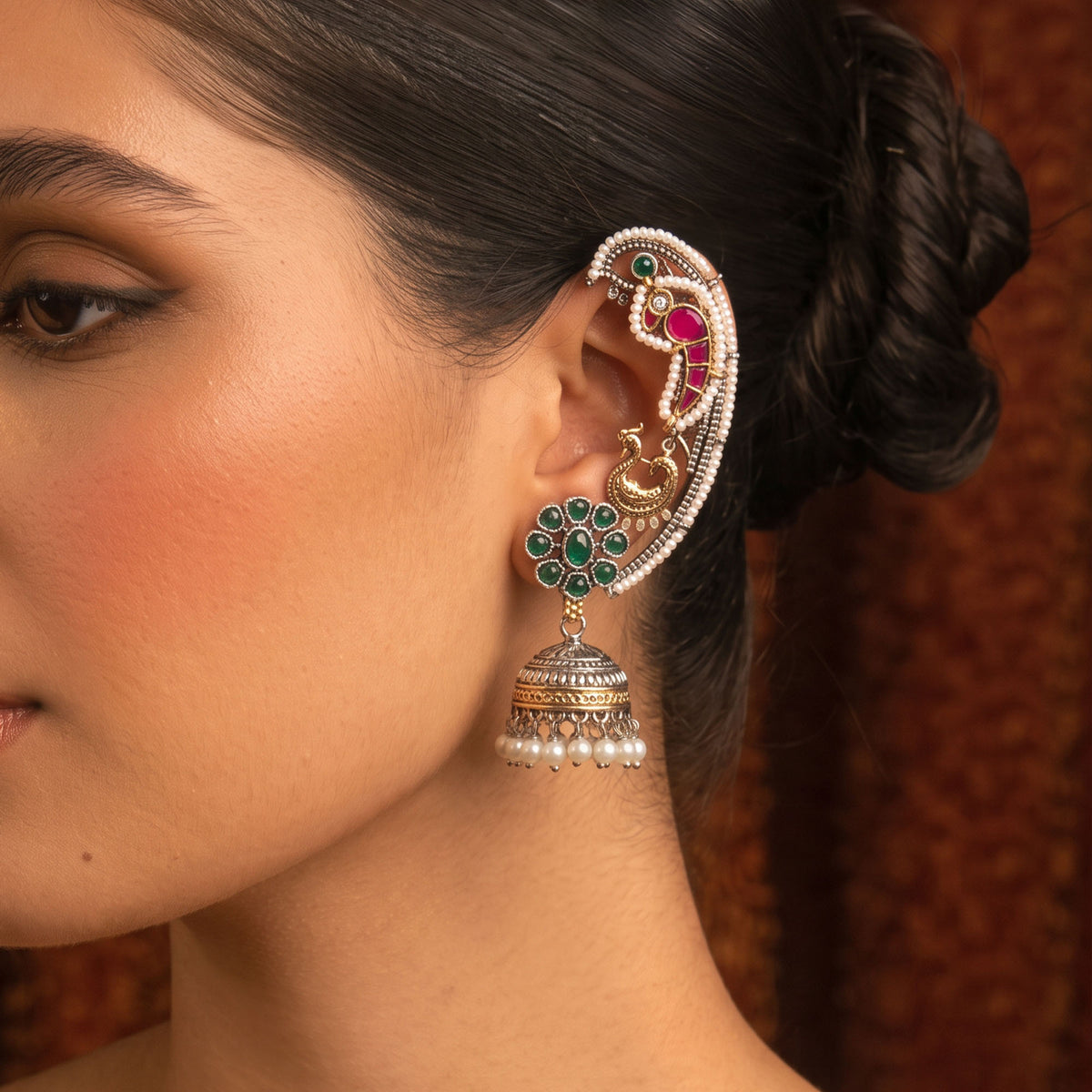 Veyara Peacock Jhumka Earcuff