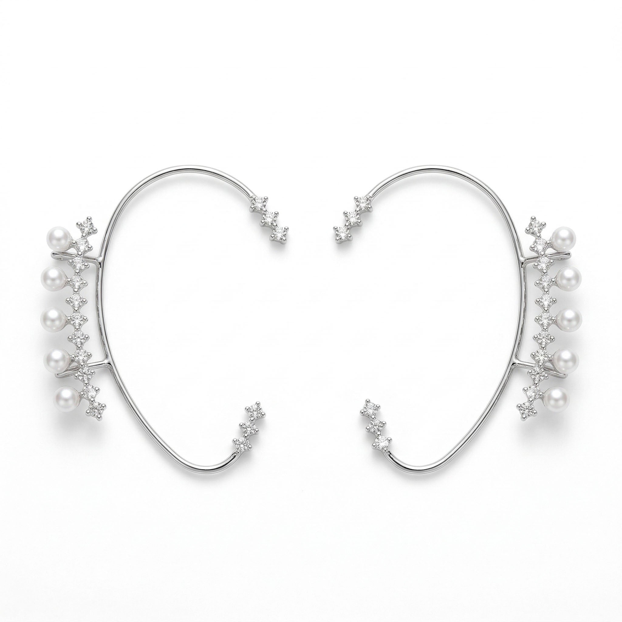 Silver pearl ear cuff earrings for women elegant statement ear jewellery
