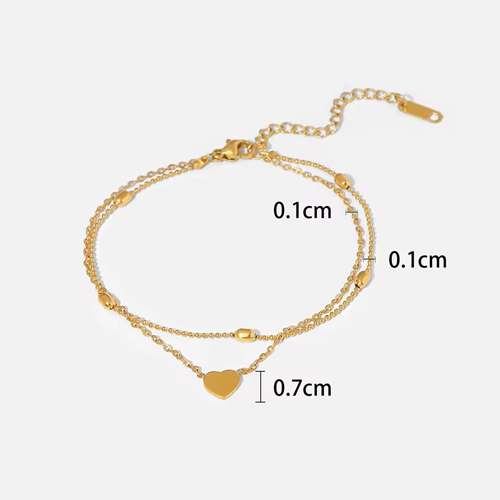 Oriana Double Layer Heart Gold Anklet - Amalfa
