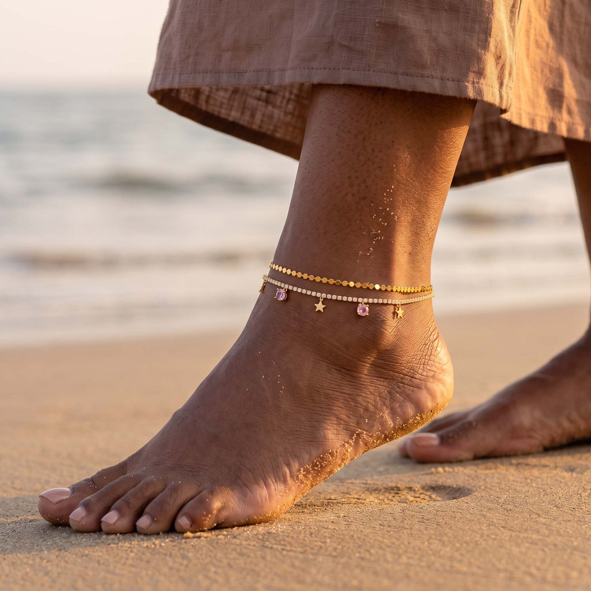 Star Pink Double-Strand Anklet ( Payal ) For Women