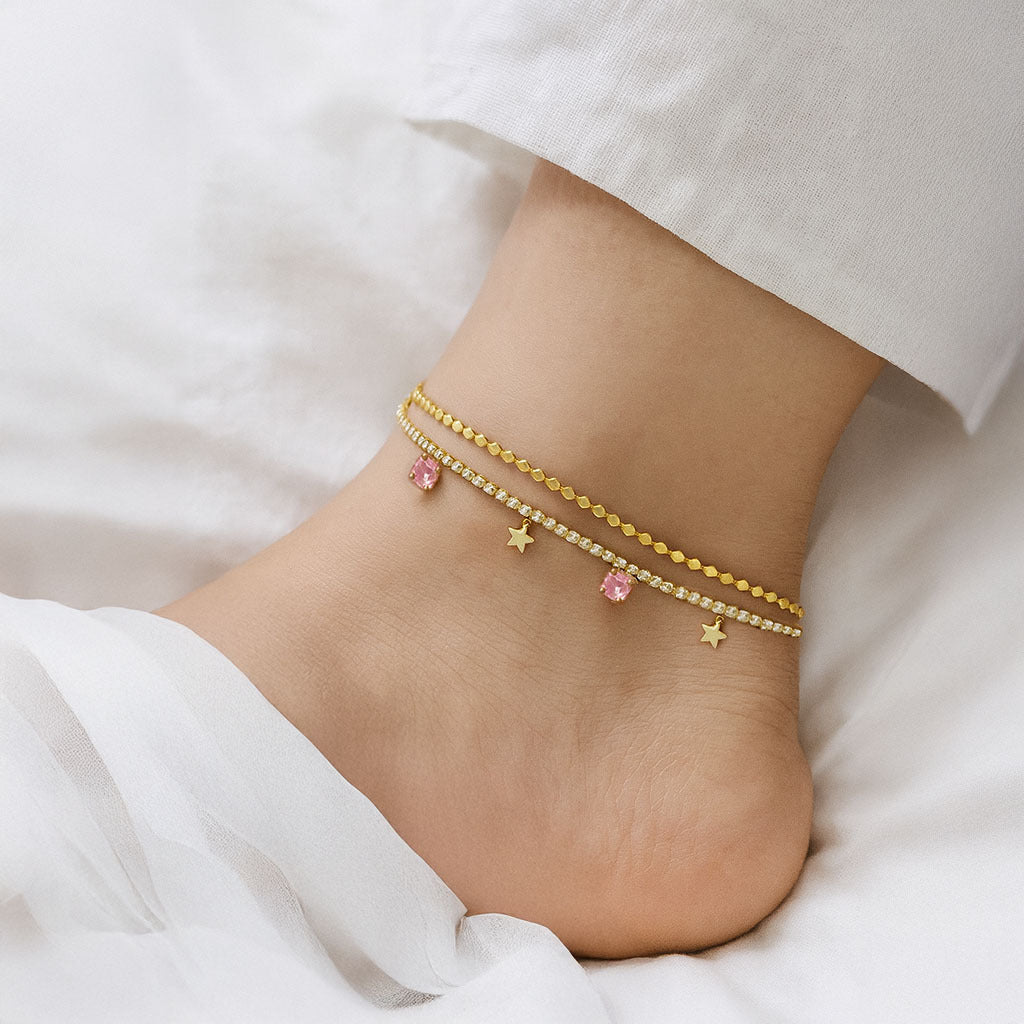Star Pink Double-Strand Anklet For Women
