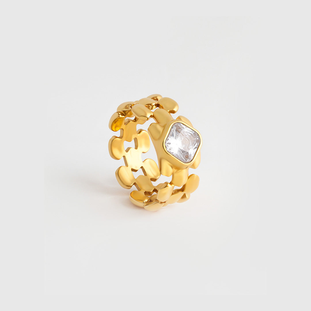 Verde Grid Gold-Plated Statement Rings