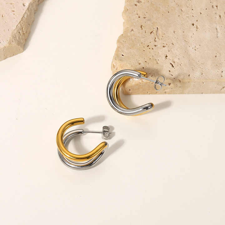 Kaia Dual-Tone Twist Hoop Earrings for Women - Amalfa