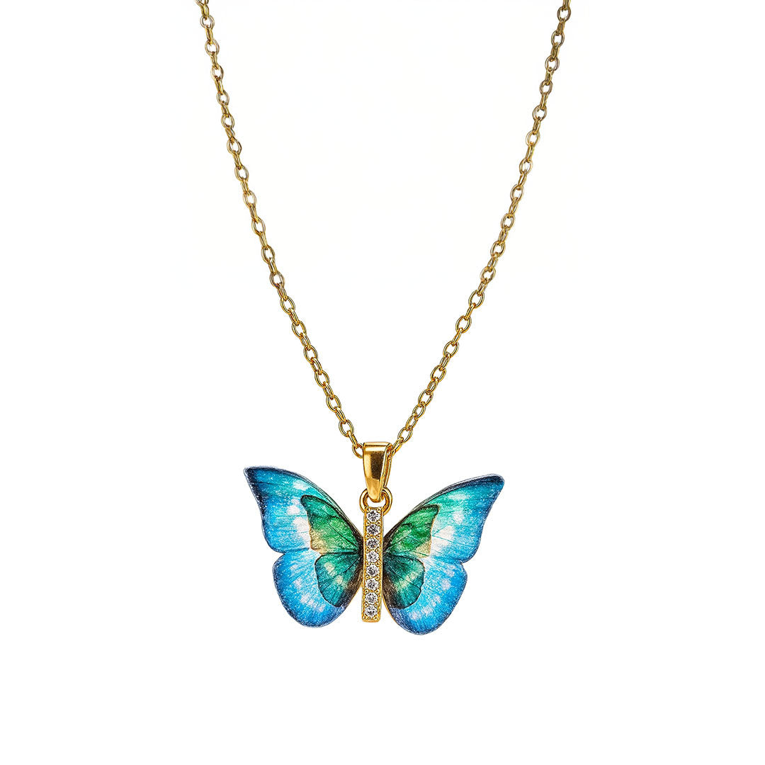Azure Wings Gold-Plated Butterfly Pendant Necklace