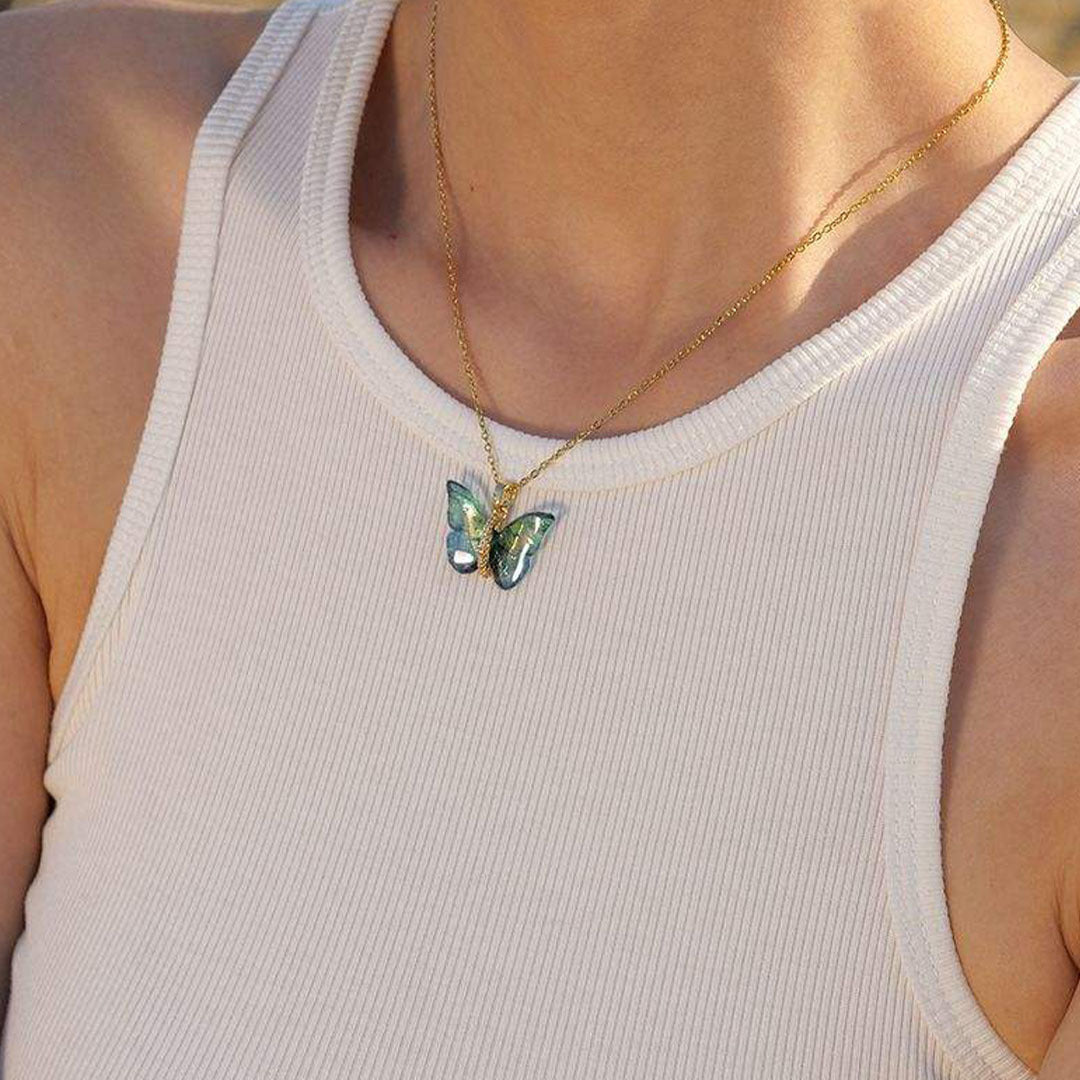 Azure Wings Gold-Plated Butterfly Pendant Necklace
