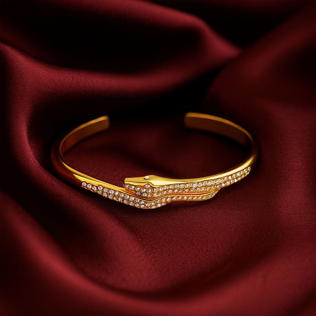 Crystal Snake Cuff Bracelet in Gold-Plated Stainless Steel - Amalfa