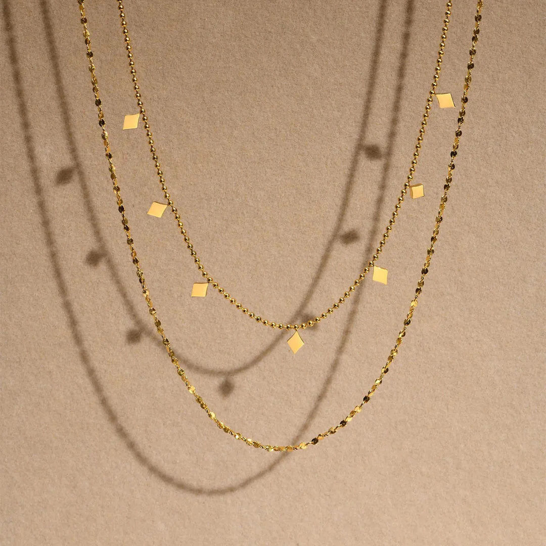Double Layer Charm Necklace in 18K Gold Plating