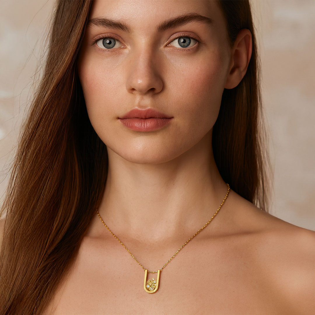 Kira Gold U-Shaped Pendant Necklace - Amalfa