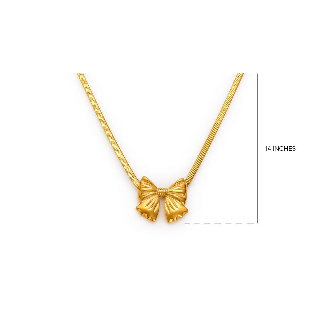Mini Bow Herring bone Necklace in Gold