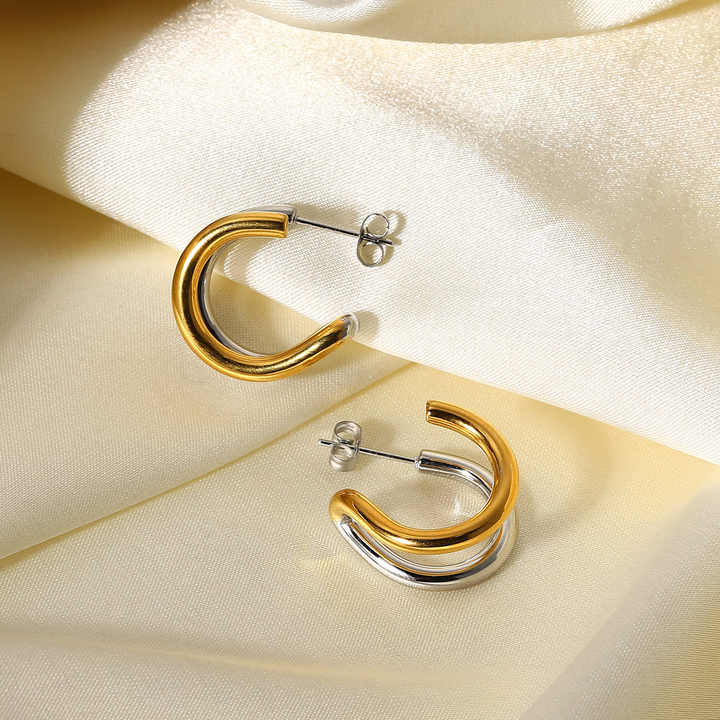 Kaia Dual-Tone Twist Hoop Earrings for Women - Amalfa