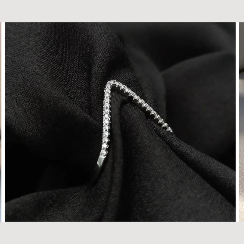 Slim V-Shape Silver Crystal Ring