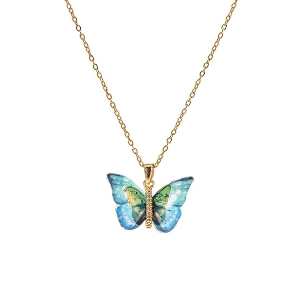 Azure Wings Gold-Plated Butterfly Pendant Necklace