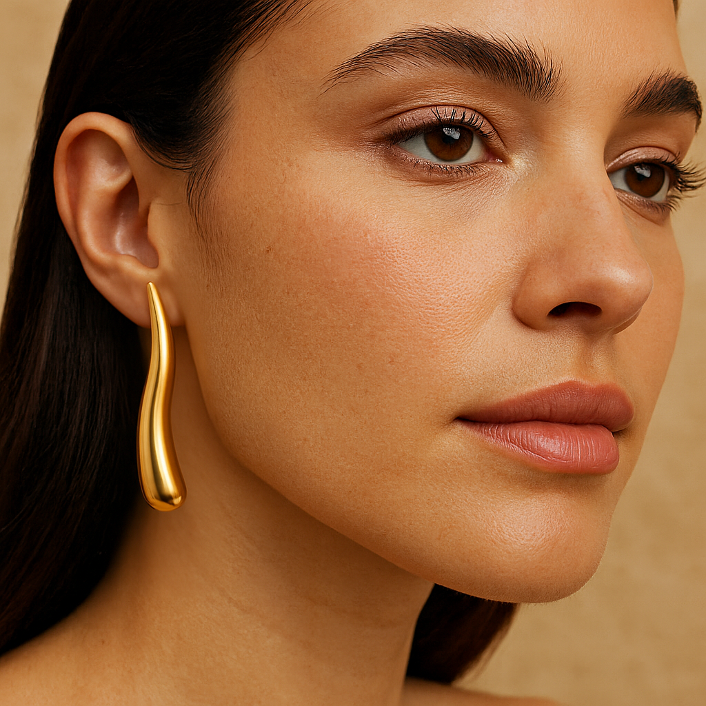 bold gold drop earrings women  with sleek curvaceous design