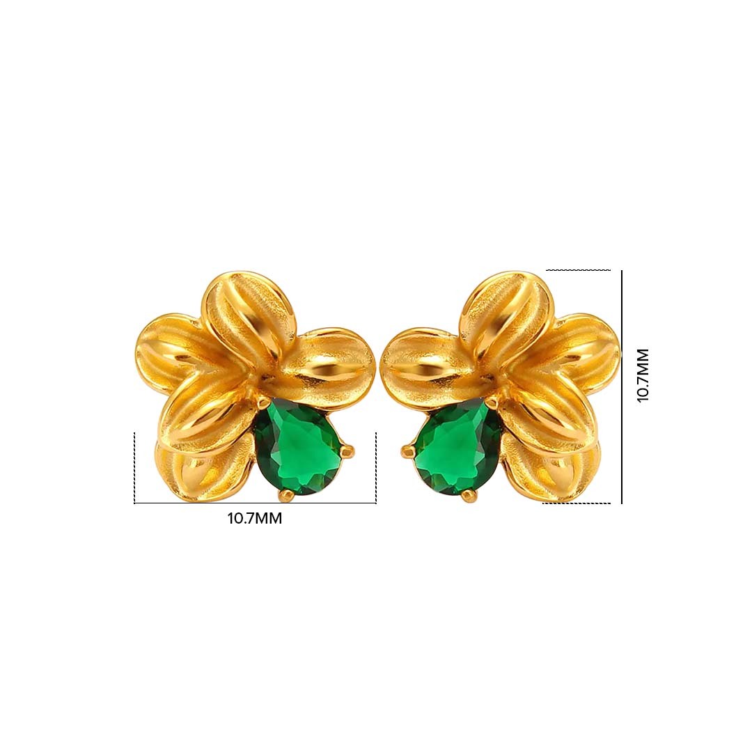 Gold Clover Bloom Green Stud Earrings - Amalfa