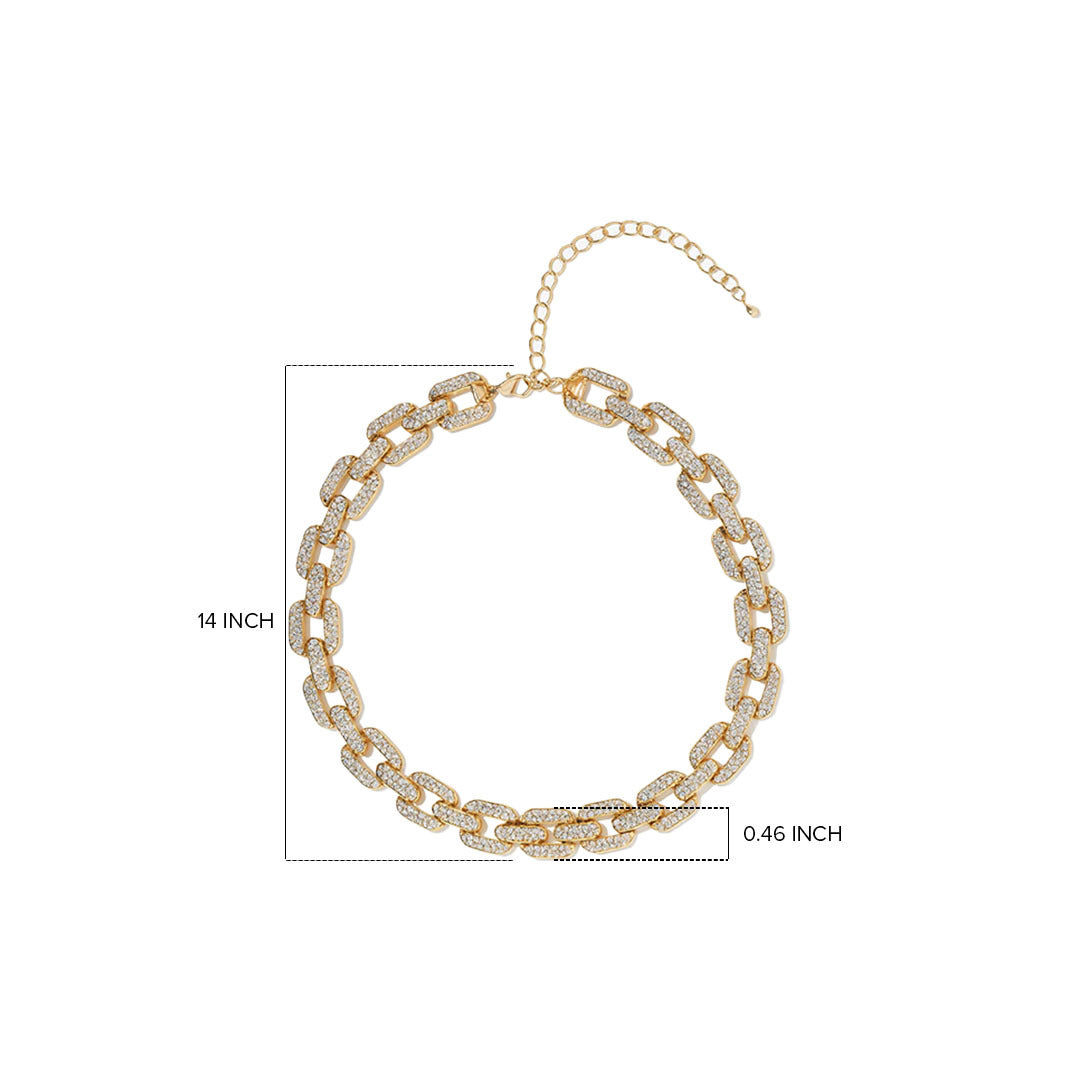 Gold chain necklace for women  with measurements on a white background