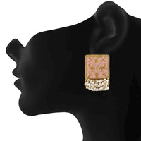 Tanira  Pink Enamel  Rectangular Pearl  Earrings