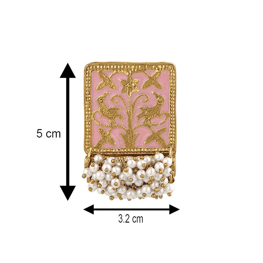 Tanira  Pink Enamel  Rectangular Pearl  Earrings