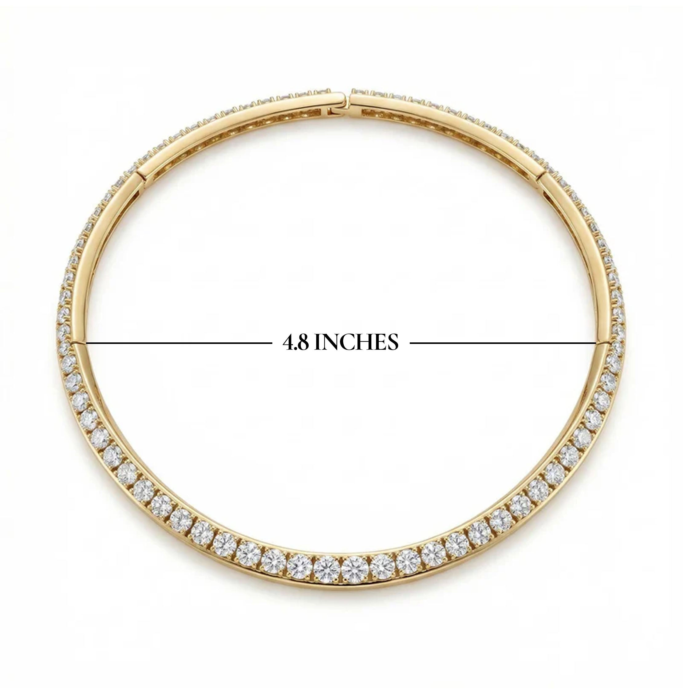 Gold choker with diamond accents and measurement label on a white background