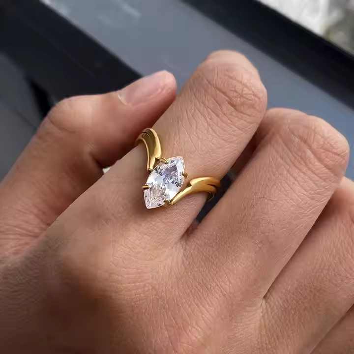 Diamond Gold-Plated Ring with Classic Solitaire Design