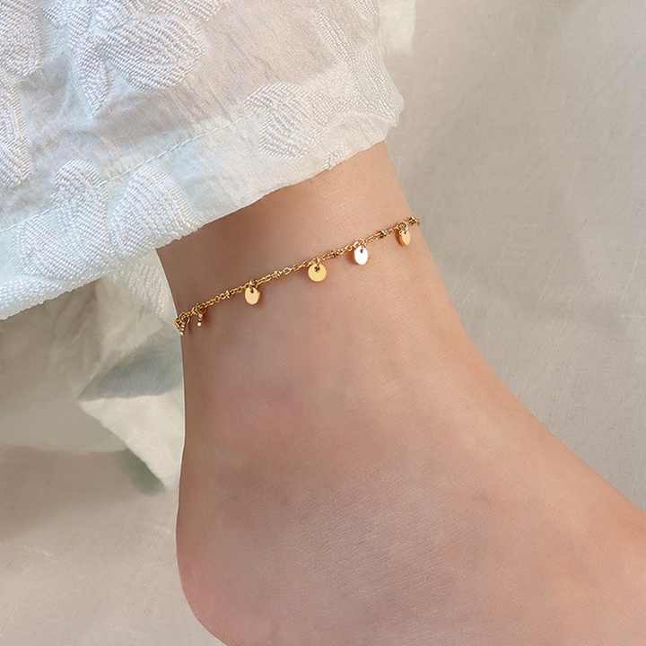 delicate gold chain anklet with dangling disc charms for women
