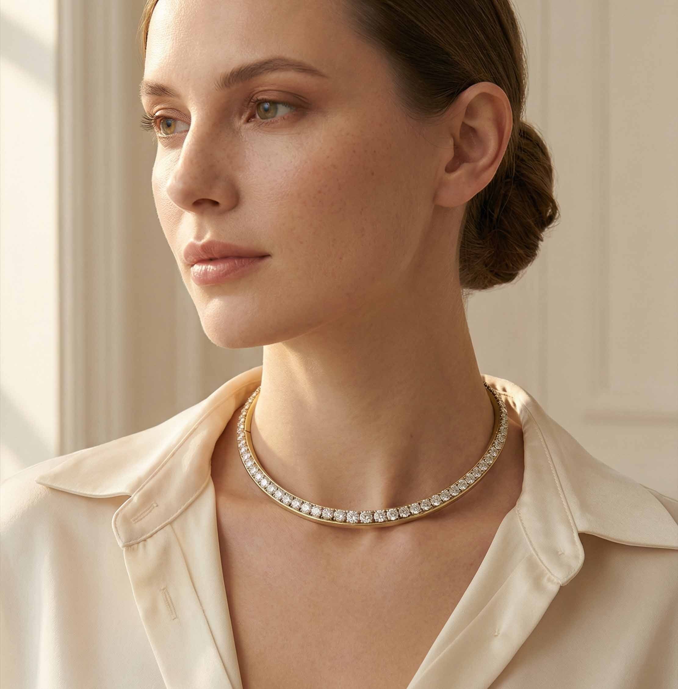 Designer gold choker necklace for women with crystal detailing and elegant party wear look
