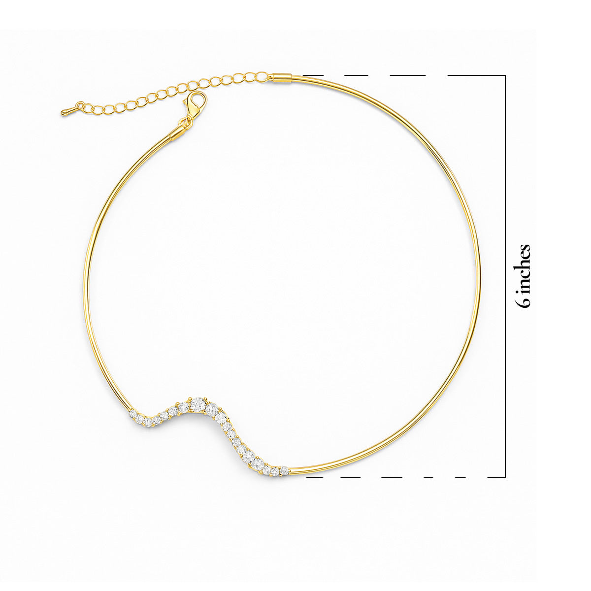 Gold necklace with a wavy design on a white background