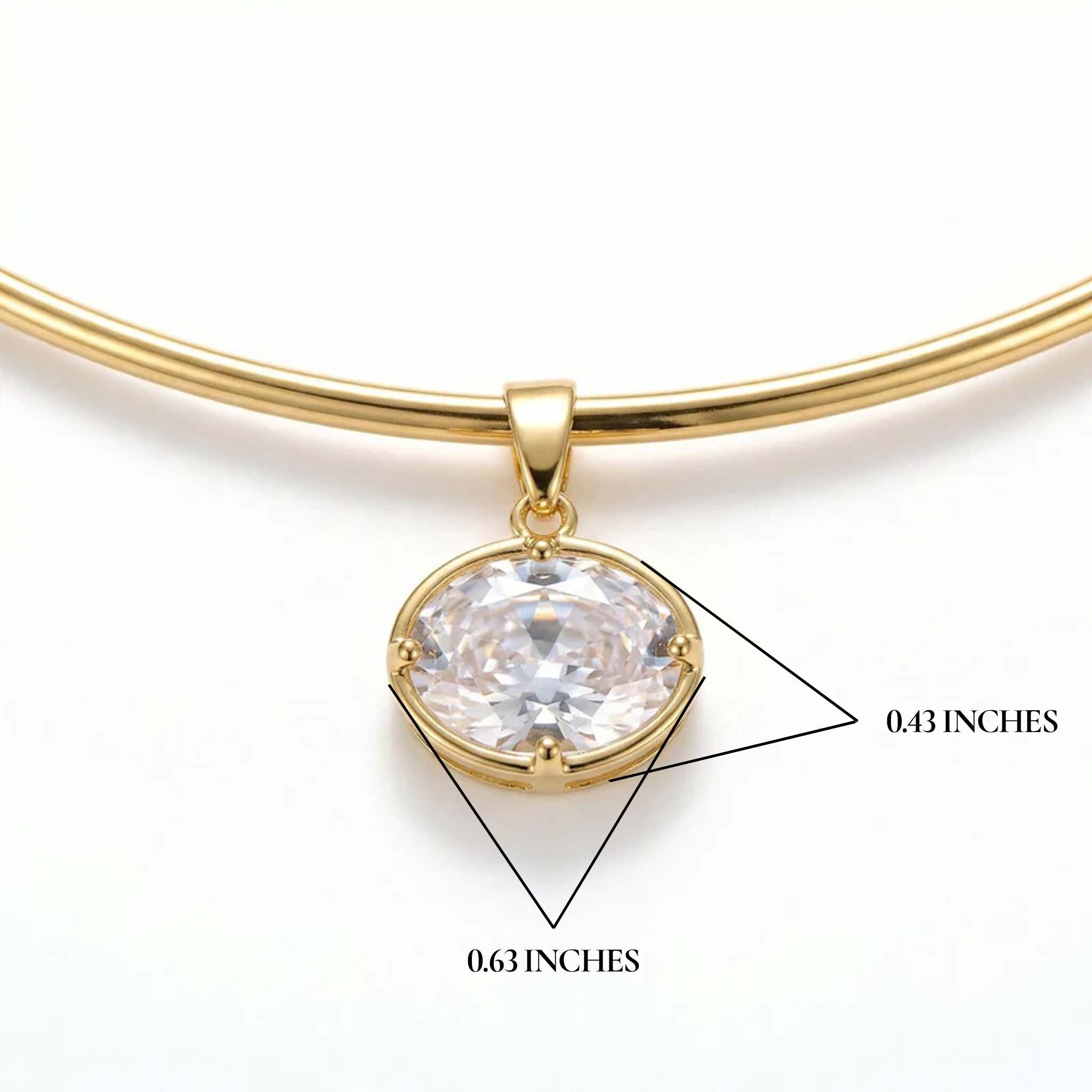 Gold necklace with a clear pendant on a white background