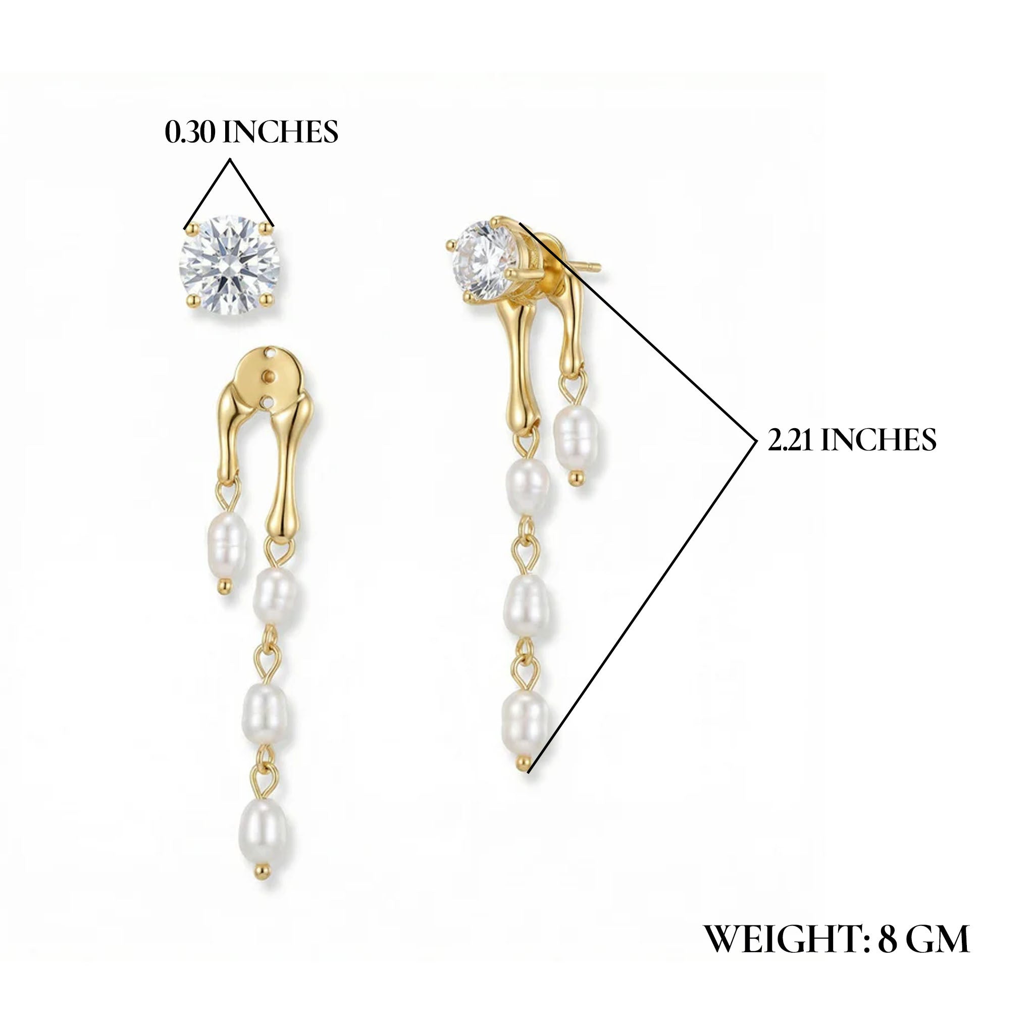 Dimesion for pearl dangler earrings  for women