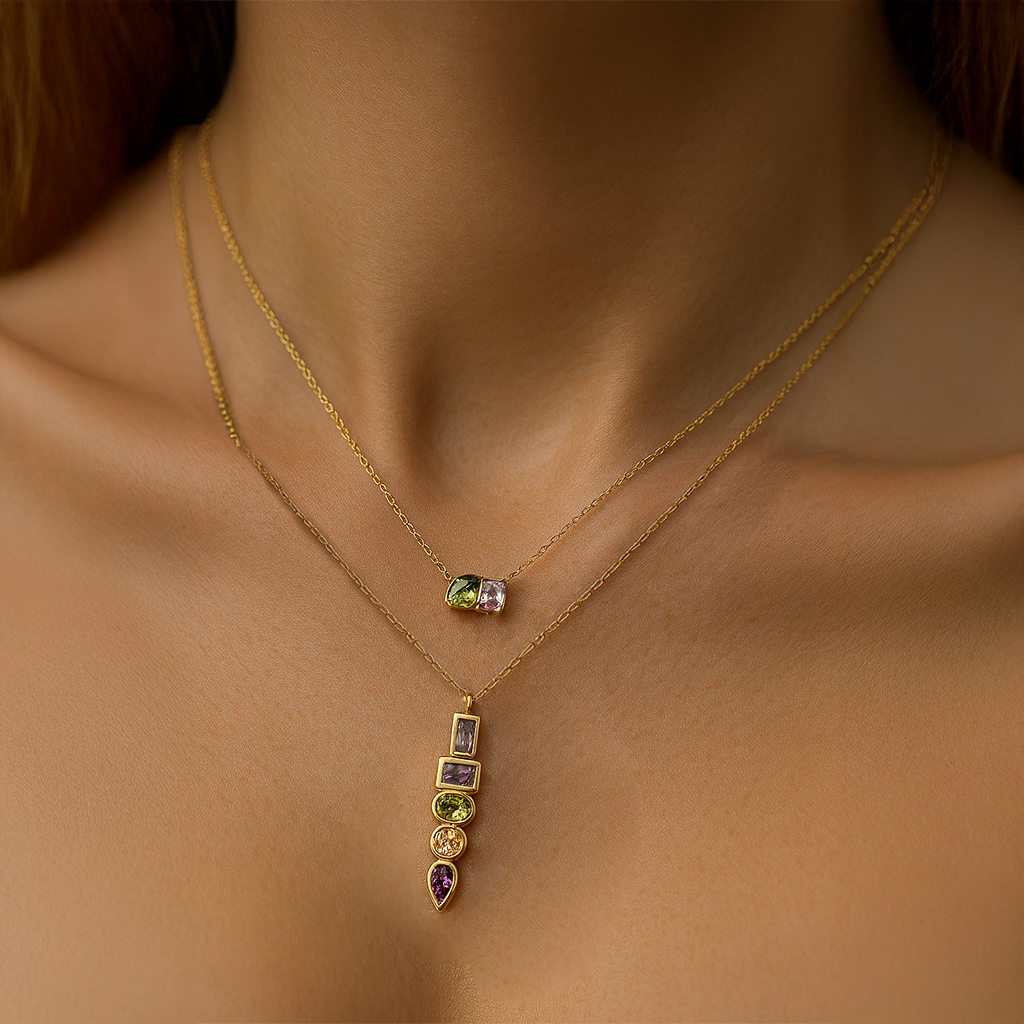 Gold necklaces with gemstone pendants 