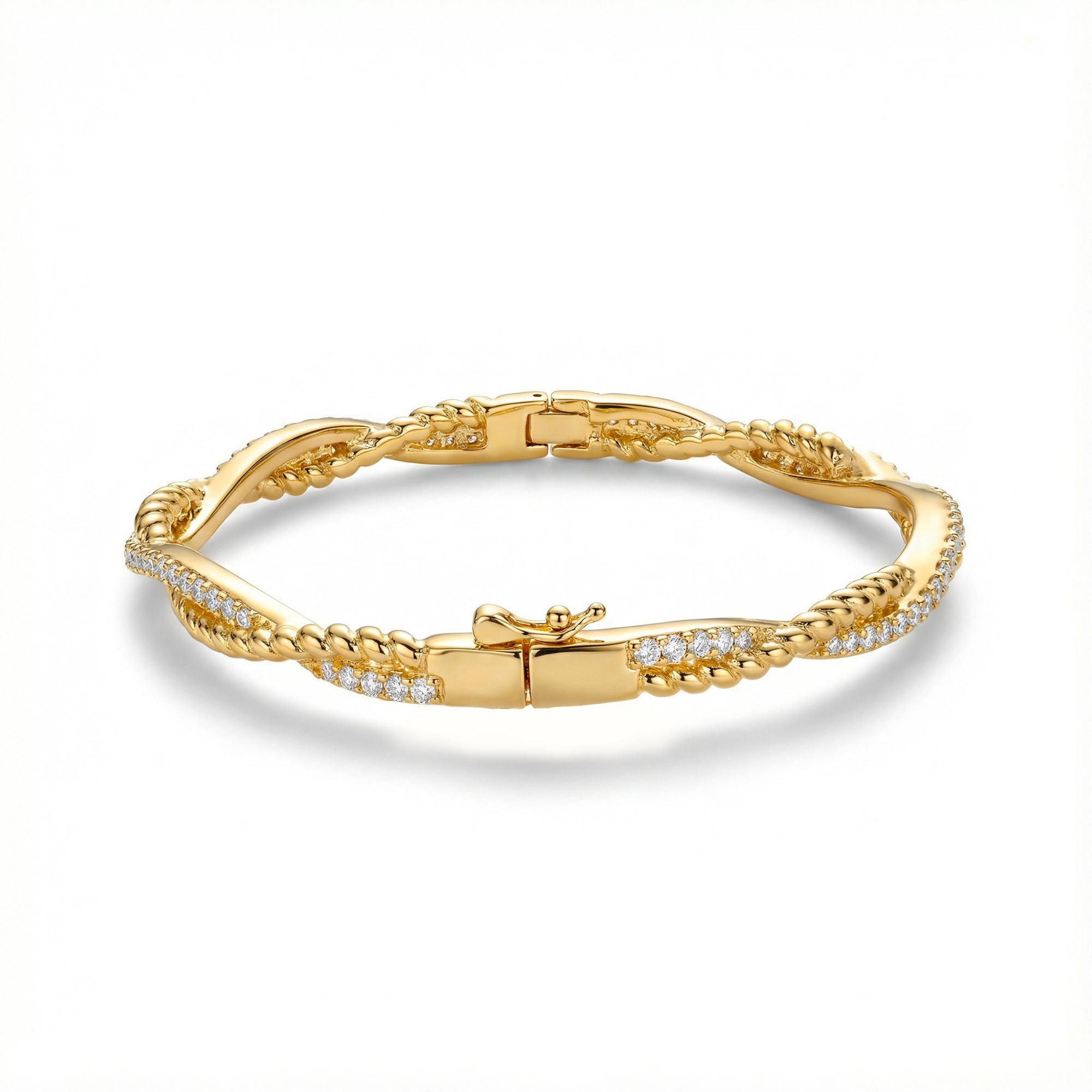 Gold bracelet with diamond accents on a white background