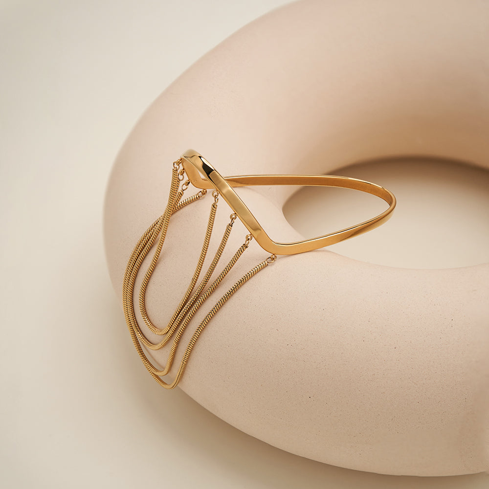 Gold hand chain bracelet for women with multi layer chain detail