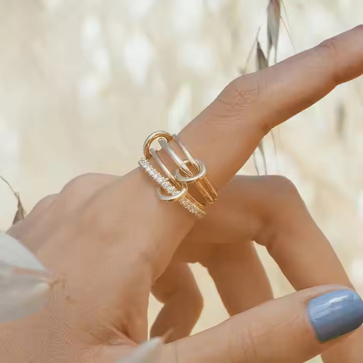 Gold office wear ring set for women with sleek layered band style