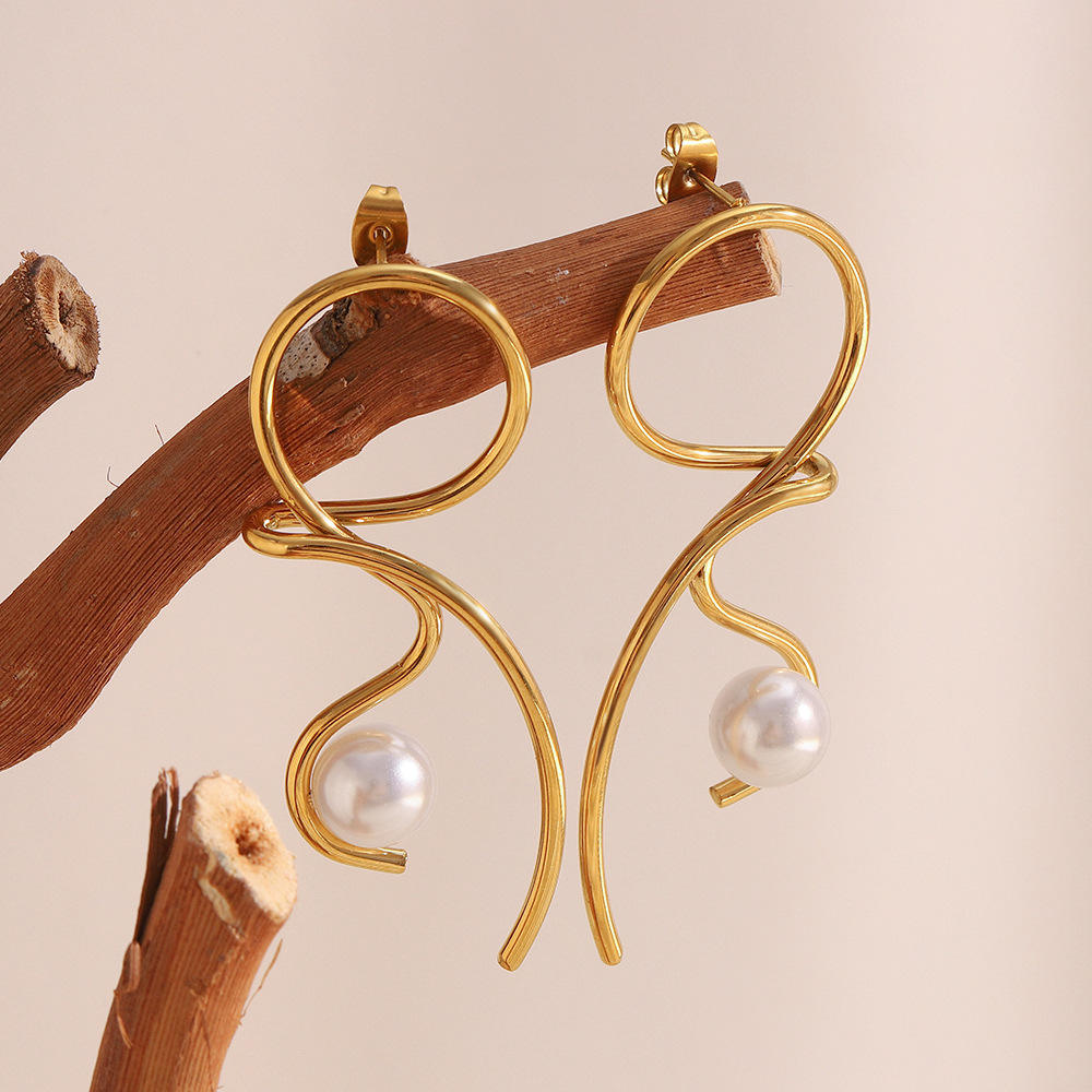 gold pearl drop earrings for women modern statement jewelry design