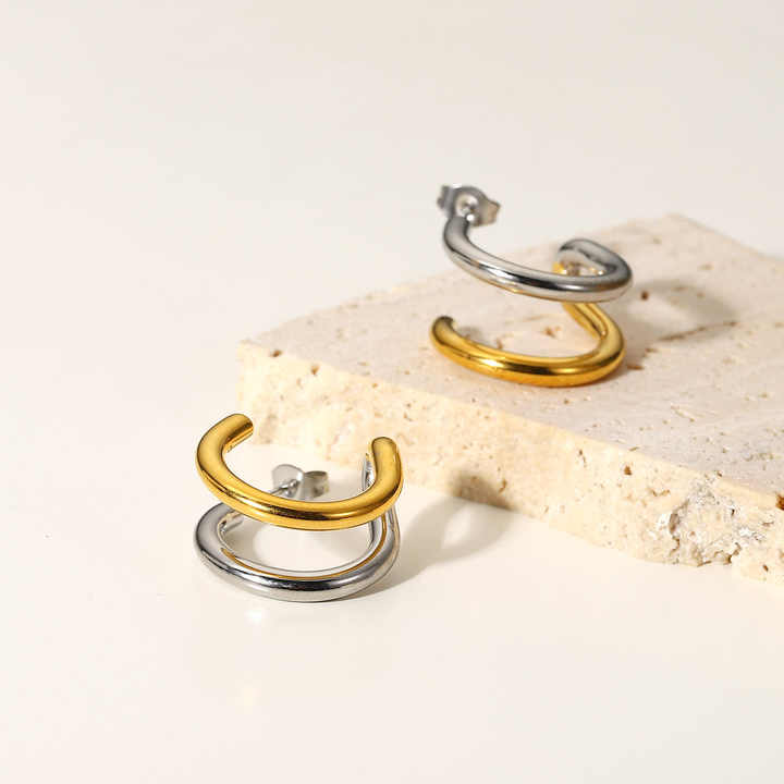 Kaia Dual-Tone Twist Hoop Earrings for Women - Amalfa