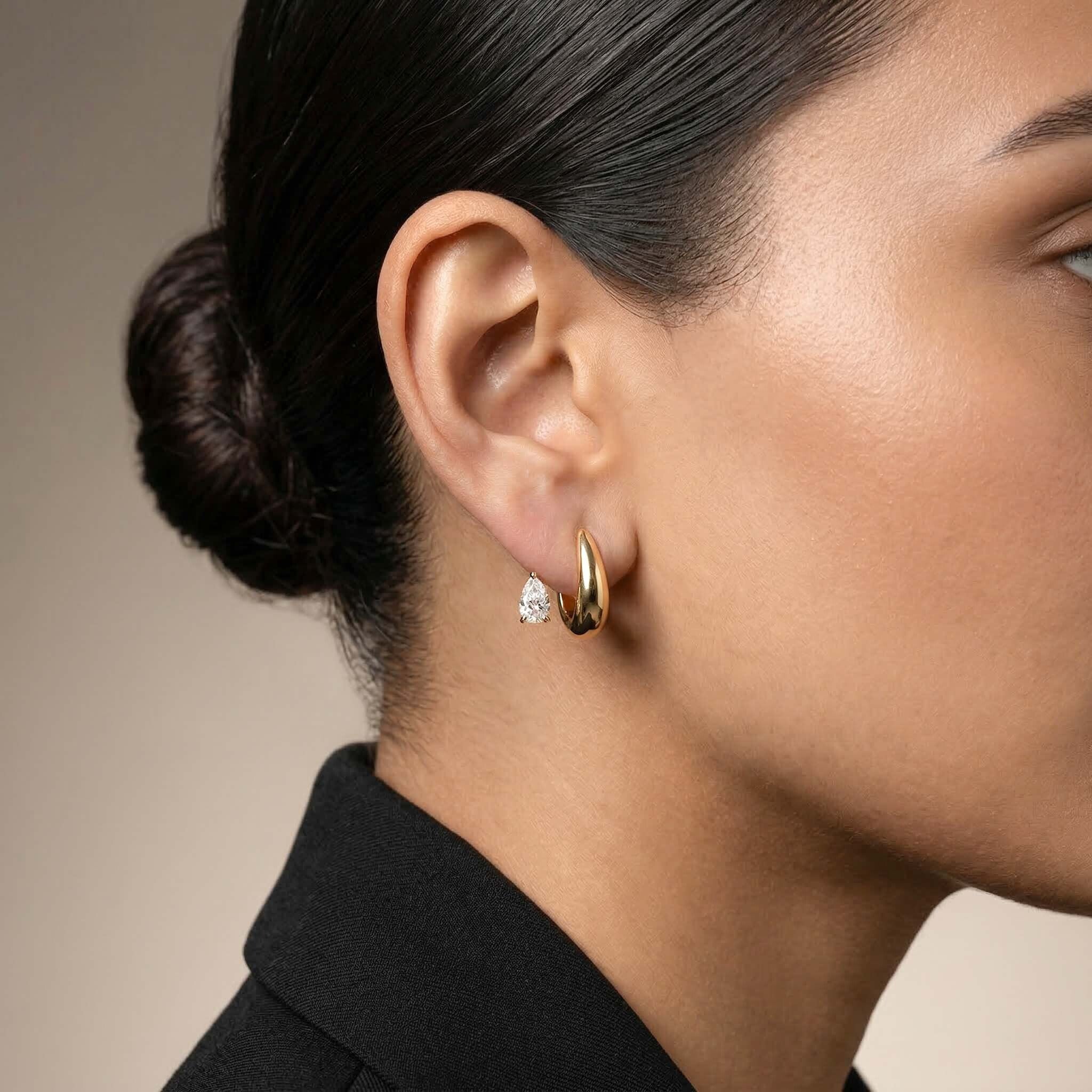 Gold Hoop Earrings with Pear Stone for Women