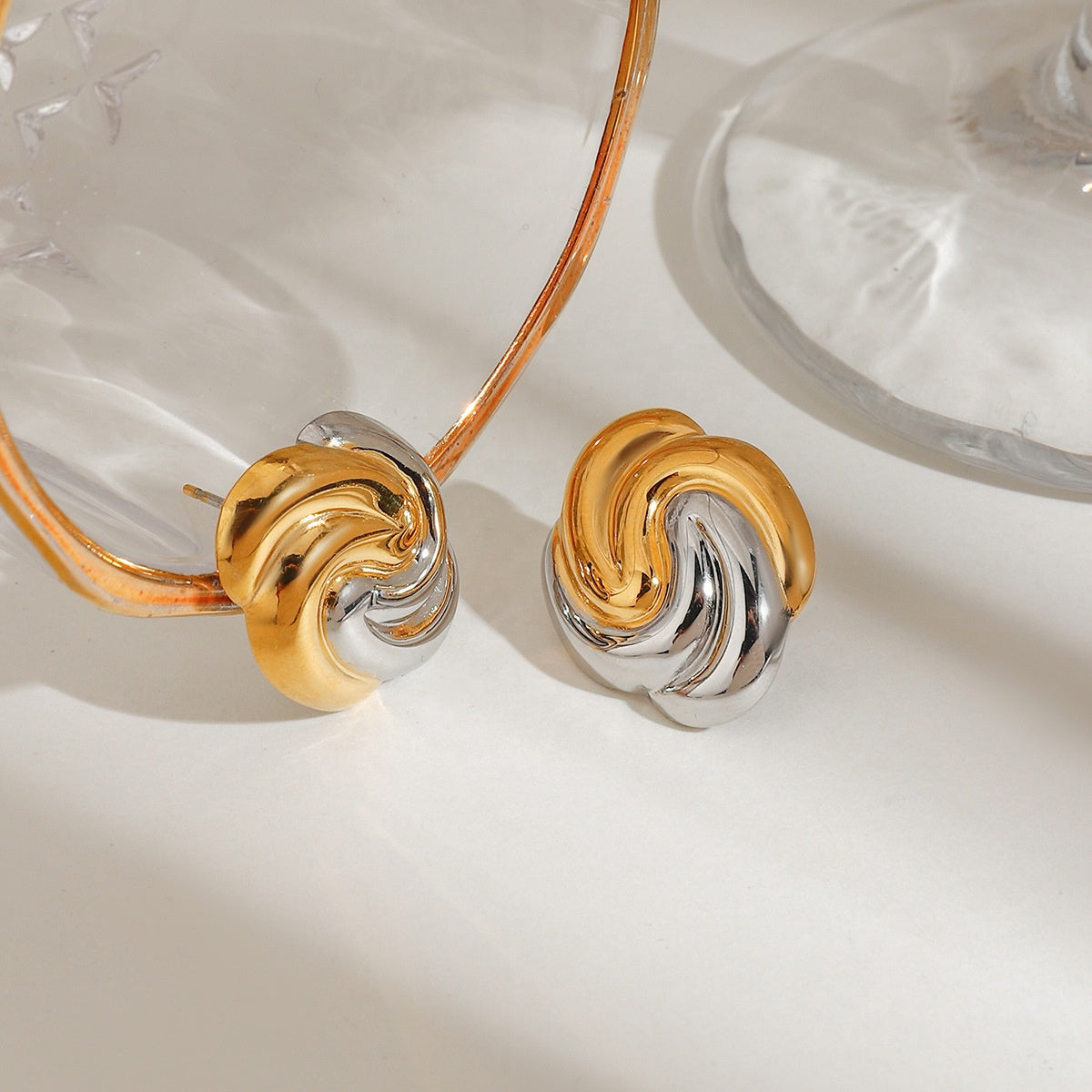 Gold & Silver Spiral Knot Stud Earrings